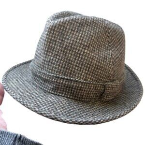 St Michael Vintage Trilby Hat Unisex Size 6 3/4 55cm Brown Tweed Multicolor